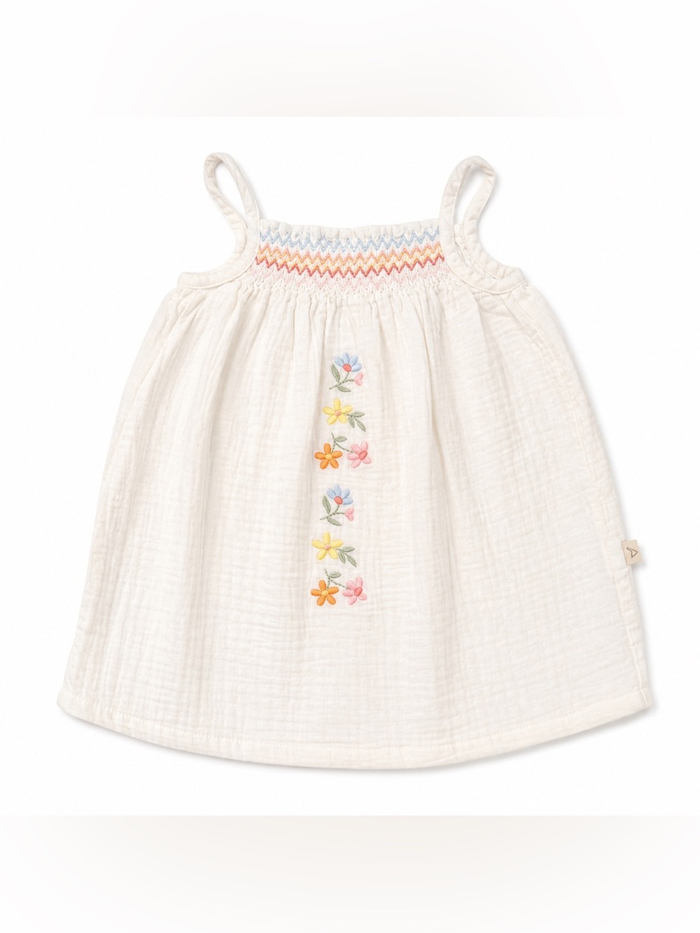 Albetta White Embroidered Floral Smocked Muslin Dress 1-2Y Boutique